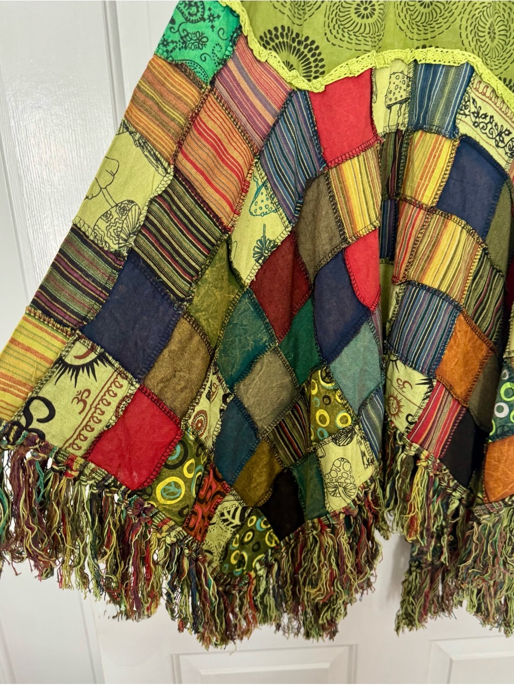 Bohemian Patchwork Green Handkerchief Hem Skirt by Rising International